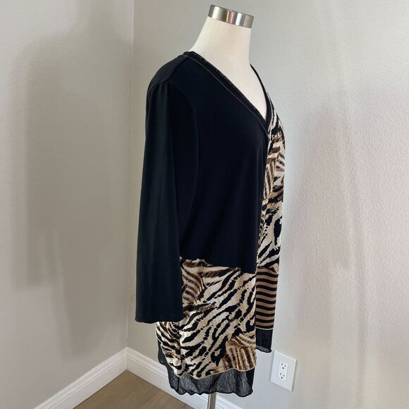 JM Collection Woman Plus 2X Animal Print Tunic Top V Neck Long Sleeve Stretch - Picture 6 of 11